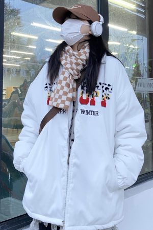 Unisex Loose Cotton Jacket with Embroidered Letters - Trendy High Street Takeoff Curry People Design