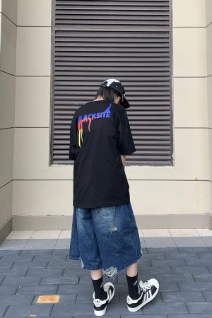 Unisex Loose Fit Metal Flame Letter Print Short Sleeve T-Shirt, American Style, Couple Design, High Street Fashion