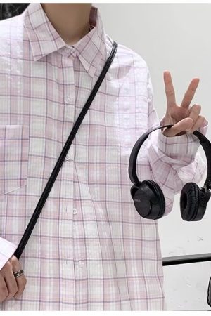 Unisex Loose-Fit Plaid Shirt Jacket - Hong Kong Style, Long Sleeve, Summer City Boy Vibe, Trendy High-End Fashion