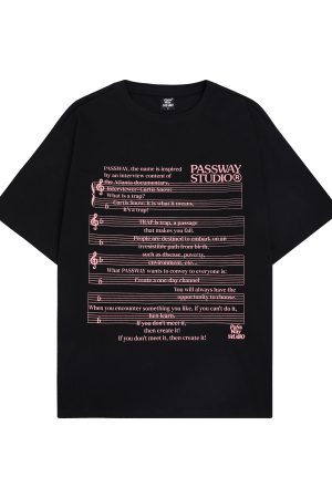 Unisex Music Score Short Sleeve T-Shirt - Casual Loose Round Neck Top for Summer 2025, Perfect for 90s and Y2K Fashion Enthusiasts