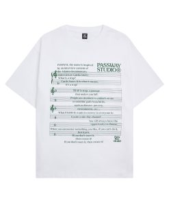 Unisex Music Score Short Sleeve T-Shirt - Casual Loose Round Neck Top for Summer 2025, Perfect for 90s and Y2K Fashion Enthusiasts