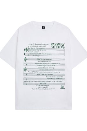 Unisex Music Score Short Sleeve T-Shirt - Casual Loose Round Neck Top for Summer 2025, Perfect for 90s and Y2K Fashion Enthusiasts