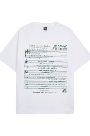 Unisex Music Score Short Sleeve T-Shirt - Casual Loose Round Neck Top for Summer 2025, Perfect for 90s and Y2K Fashion Enthusiasts