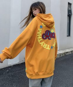 Unisex Oversized Fleece Hoodie with Legal Alien Embroidery - American Style National Trend for Couples