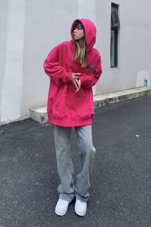 Unisex Oversized Fleece Hoodie with Legal Alien Embroidery - American Style National Trend for Couples