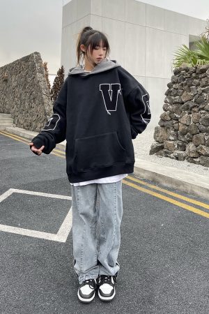 Unisex Oversized Fleece Lined Hoodie - Legal Alien National Trend, Thick Loose Fit, Versatile Streetwear, Y2K Inspired Fashion