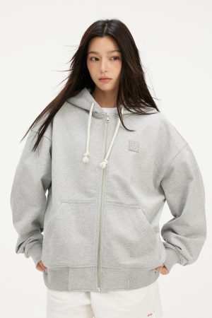 Unisex Oversized Smiley Face Zipper Hoodie Jacket - Trendy Korean Style Streetwear for Casual Looks