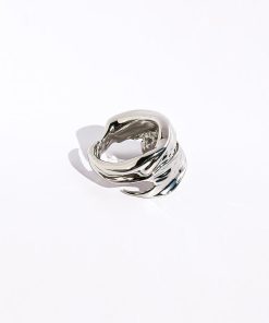 Unisex Pleated Texture Three-Dimensional Layered Wide Open Ring - Natural Stream Niche Design for European and American Style