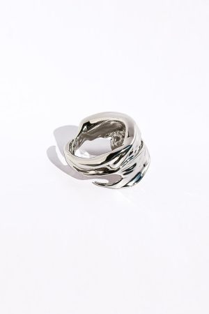 Unisex Pleated Texture Three-Dimensional Layered Wide Open Ring - Natural Stream Niche Design for European and American Style