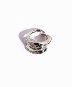 Unisex Pleated Texture Three-Dimensional Layered Wide Open Ring - Natural Stream Niche Design for European and American Style