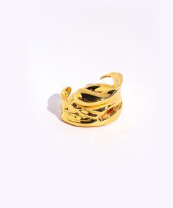 Unisex Pleated Texture Three-Dimensional Layered Wide Open Ring - Natural Stream Niche Design for European and American Style