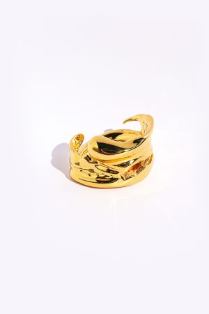Unisex Pleated Texture Three-Dimensional Layered Wide Open Ring - Natural Stream Niche Design for European and American Style
