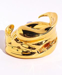 Unisex Pleated Texture Three-Dimensional Layered Wide Open Ring - Natural Stream Niche Design for European and American Style