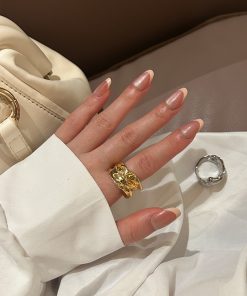 Unisex Pleated Texture Three-Dimensional Layered Wide Open Ring - Natural Stream Niche Design for European and American Style