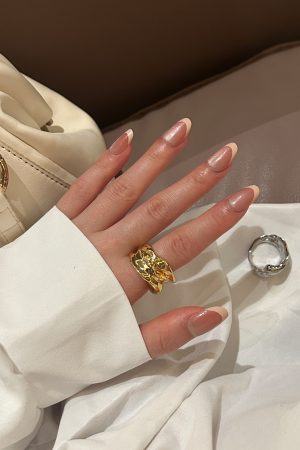Unisex Pleated Texture Three-Dimensional Layered Wide Open Ring - Natural Stream Niche Design for European and American Style