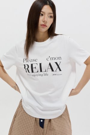 Unisex Relaxed Fit Slogan Short Sleeve T-Shirt with Letter Print, Round Neck Summer Style 2025, Perfect for Casual Outfits