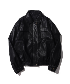 Unisex Retro Brown PU Leather Motorcycle Jacket with Lapel, Multi-Pocket Design, Japanese Style for Spring and Autumn Wear