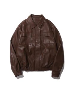 Unisex Retro Brown PU Leather Motorcycle Jacket with Lapel, Multi-Pocket Design, Japanese Style for Spring and Autumn Wear