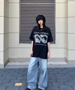 Unisex Retro High Street Heavyweight Cotton T-Shirt - Loose Fit Short Sleeve American Style Top