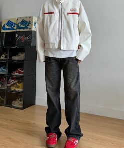 Unisex Retro High Street Motorcycle Jacket - Loose-Fitting PU Leather Coat, Vintage Style for Men and Women, Trendy Fashion