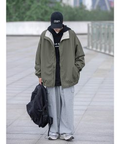 Unisex Retro Japanese Work Jacket - Loose Casual Windbreaker Coat for Spring & Autumn, 90s Inspired