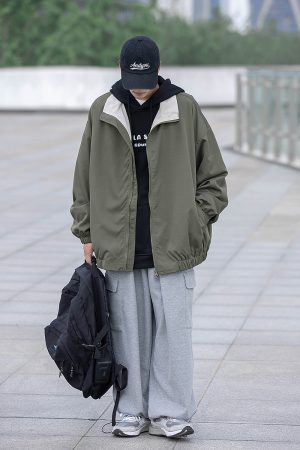 Unisex Retro Japanese Work Jacket - Loose Casual Windbreaker Coat for Spring & Autumn, 90s Inspired