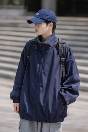 Unisex Retro Japanese Work Jacket - Loose Casual Windbreaker Coat for Spring & Autumn, 90s Inspired