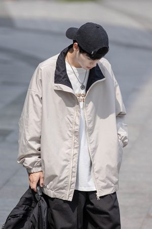 Unisex Retro Japanese Work Jacket - Loose Casual Windbreaker Coat for Spring & Autumn, 90s Inspired