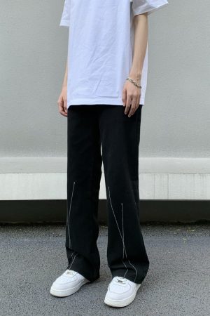 Unisex Retro Legal Alien Design Black Jeans - Casual Clean Fit Long Pants for 90s American Trendy Style