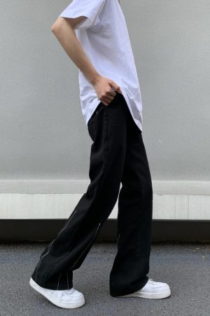 Unisex Retro Legal Alien Design Black Jeans - Casual Clean Fit Long Pants for 90s American Trendy Style