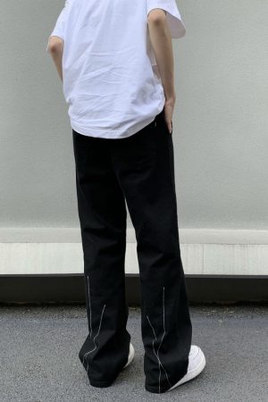 Unisex Retro Legal Alien Design Black Jeans - Casual Clean Fit Long Pants for 90s American Trendy Style