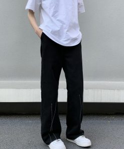 Unisex Retro Legal Alien Design Black Jeans - Casual Clean Fit Long Pants for 90s American Trendy Style