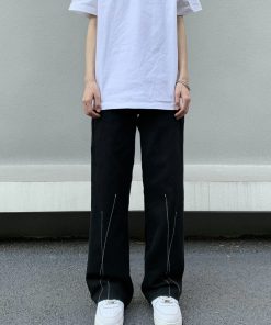 Unisex Retro Legal Alien Design Black Jeans - Casual Clean Fit Long Pants for 90s American Trendy Style