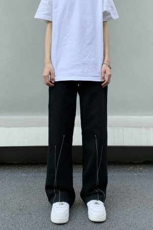 Unisex Retro Legal Alien Design Black Jeans - Casual Clean Fit Long Pants for 90s American Trendy Style