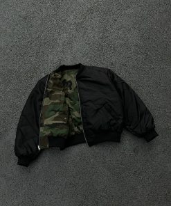 Unisex Retro Reversible Camouflage Cotton Bomber Jacket - Thick Warm Winter Flight Coat for Men and Women