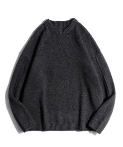 Unisex Retro Solid Color Round Neck Knitted Sweater - Japanese Casual Loose Fit, Cozy Autumn Winter Layering Top