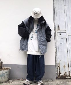 Unisex Retro Spliced Cotton Jacket - Thickened Winter Coat with National Trend Design, Loose Fit, Perfect for Y2K Fashion