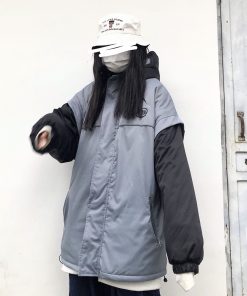 Unisex Retro Spliced Cotton Jacket - Thickened Winter Coat with National Trend Design, Loose Fit, Perfect for Y2K Fashion