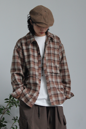 Unisex Retro Thick Plaid Shirt Jacket - Japanese College Style for Men and Women, City Boy Aesthetic, Autumn/Winter Fashion
