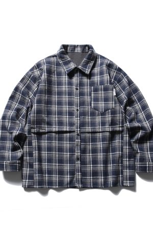 Unisex Retro Thick Plaid Shirt Jacket - Japanese College Style for Men and Women, City Boy Aesthetic, Autumn/Winter Fashion
