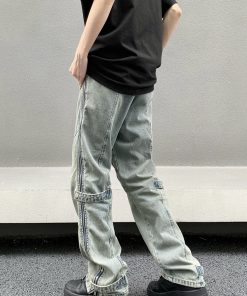 Unisex Straight Leg Jeans in Yellow Mud Dye with Zipper Detail | Retro 90s Streetwear Style