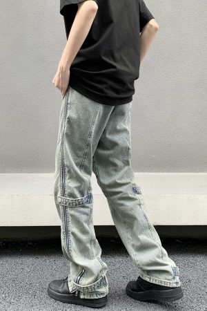 Unisex Straight Leg Jeans in Yellow Mud Dye with Zipper Detail | Retro 90s Streetwear Style