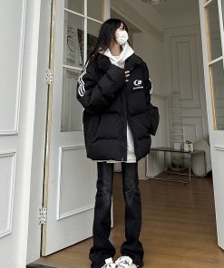 Unisex Striped Cotton Puffer Jacket - Trendy Thickened Coat for Autumn and Winter, Casual American Style