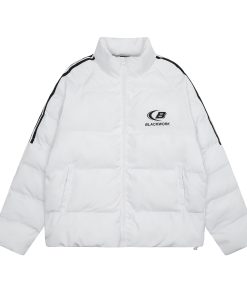 Unisex Striped Cotton Puffer Jacket - Trendy Thickened Coat for Autumn and Winter, Casual American Style