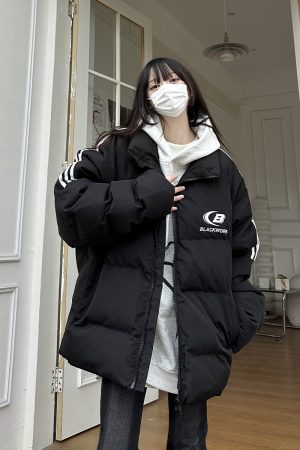 Unisex Striped Cotton Puffer Jacket - Trendy Thickened Coat for Autumn and Winter, Casual American Style