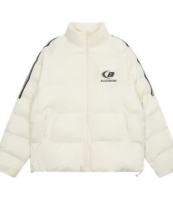 Unisex Striped Cotton Puffer Jacket - Trendy Thickened Coat for Autumn and Winter, Casual American Style