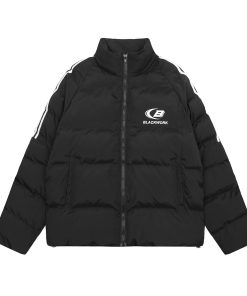 Unisex Striped Cotton Puffer Jacket - Trendy Thickened Coat for Autumn and Winter, Casual American Style