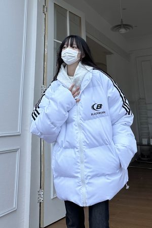Unisex Striped Cotton Puffer Jacket - Trendy Thickened Coat for Autumn and Winter, Casual American Style