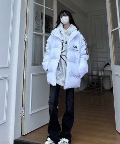 Unisex Striped Cotton Puffer Jacket - Trendy Thickened Coat for Autumn and Winter, Casual American Style