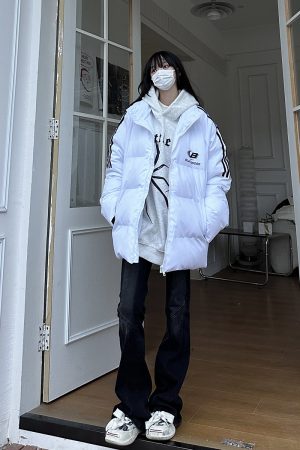 Unisex Striped Cotton Puffer Jacket - Trendy Thickened Coat for Autumn and Winter, Casual American Style